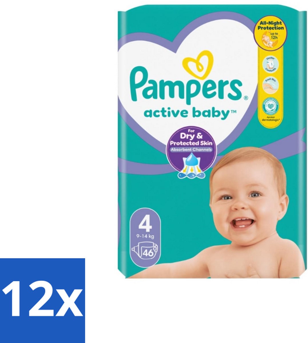 Pampers – Luiers – Active Baby Maat 4 – 46 Luiers - Voordeelverpakking - 12 stuks