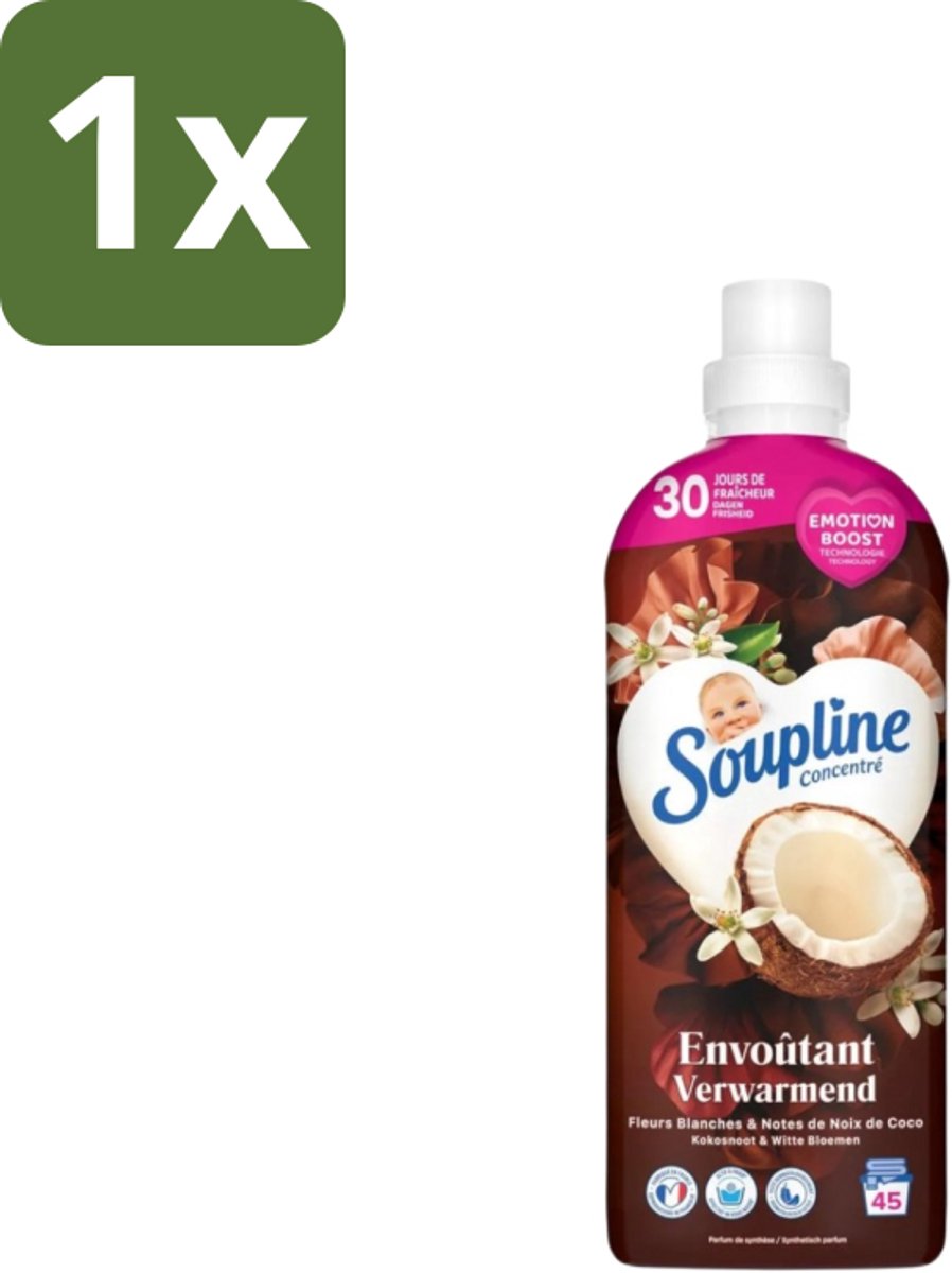 1 x Soupline – Wasverzachter – Verwarmende Kokosnoot & Witte Bloemen – 950 ml - Wasverzachter - Kokosnoot - Witte Bloemen - Warme Geur - Wasgoed