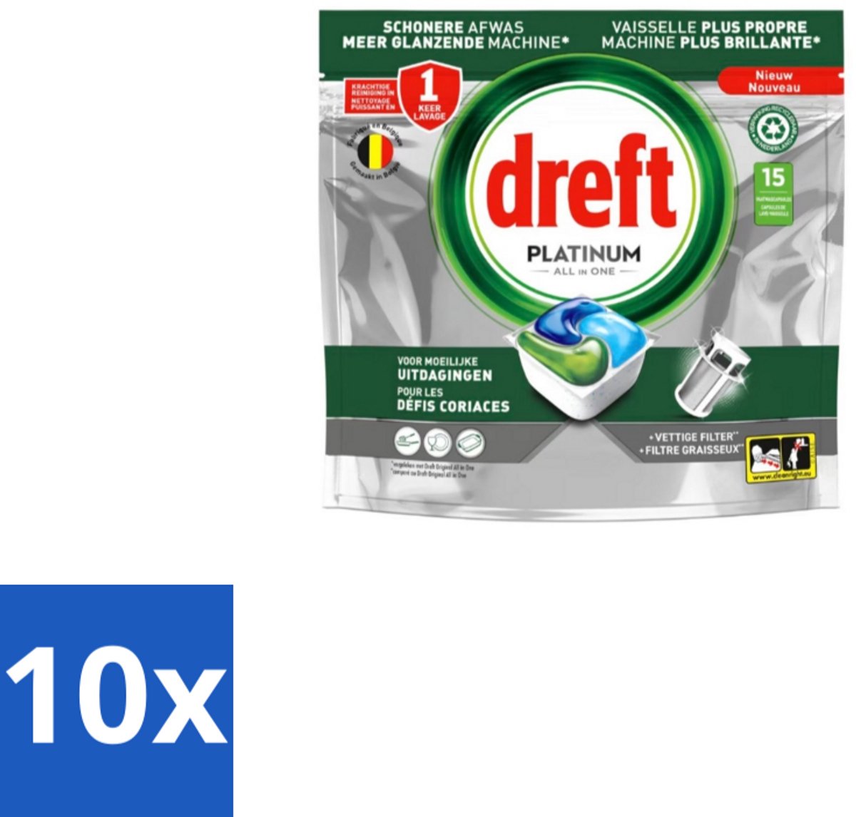 Dreft – Vaatwascapsules – Platinum All-in-One – 15 Capsules - Bulkverpakking - 10 stuks