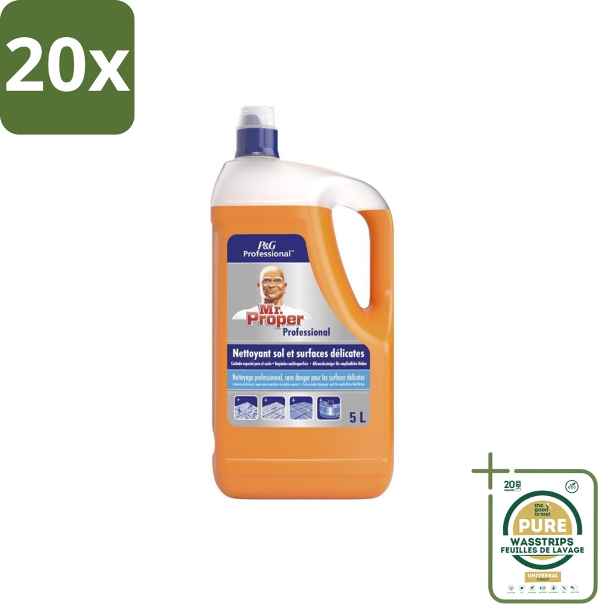 20 x Mr. Proper – Allesreiniger – Professional Delicate – 5 L - Grootverpakking - Allesreiniger - Vet Verwijderen - Vuil Verwijderen - Vlek Verwijderen - Hygiëne