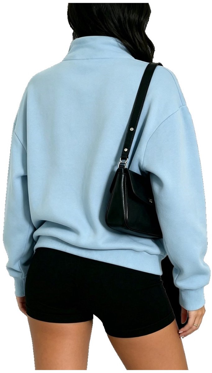 Currero Quarter Zip Dames Sweater Met Rits Jumper Quarterzip Hoodie Warme Trui Vest Lang Coltrui Lichtblauw