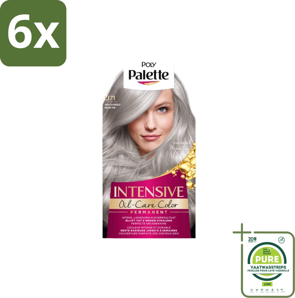 Poly Palette – Haarverf – U71 Puur Zilvergrijs – 115 ml - Voordeelverpakking - 6 stuks - Grijs haar kleuren - Zilvergrijs haar