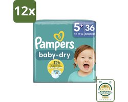 Pampers – Luiers – Baby-Dry Maat 5+ (12-17 kg) – 36 Luiers - Voordeelverpakking - 12 stuks - Droge luiers - Baby droogheid