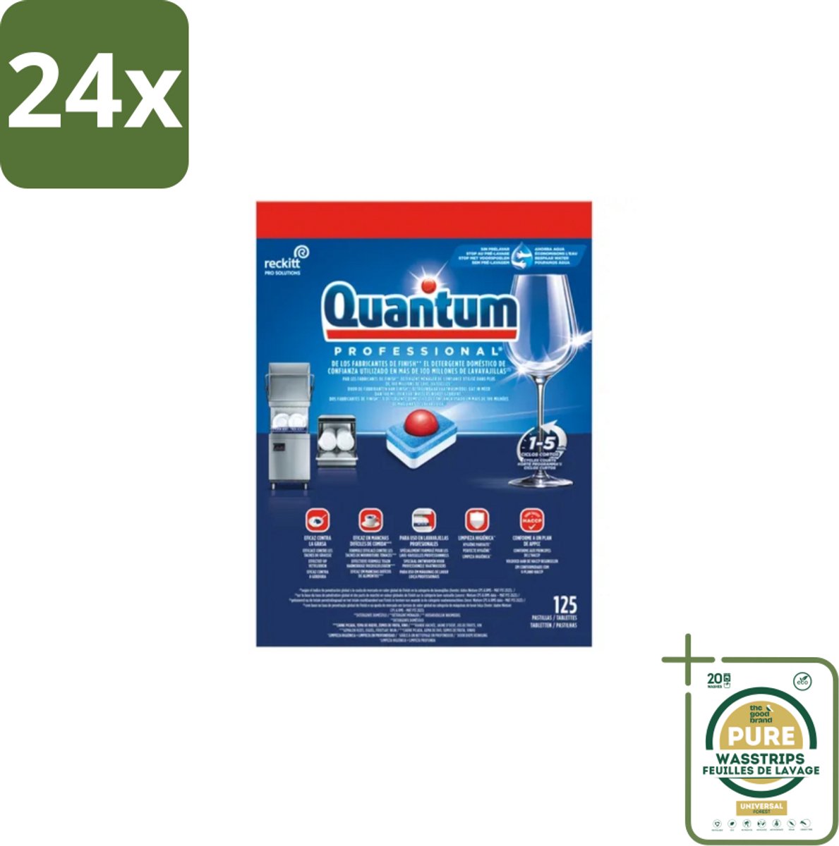 Finish – Vaatwastabletten – Quantum Pro All-in-One – 125 Capsules - Voordeelverpakking - 24 stuks - Korte wascycli - Reinigingskracht