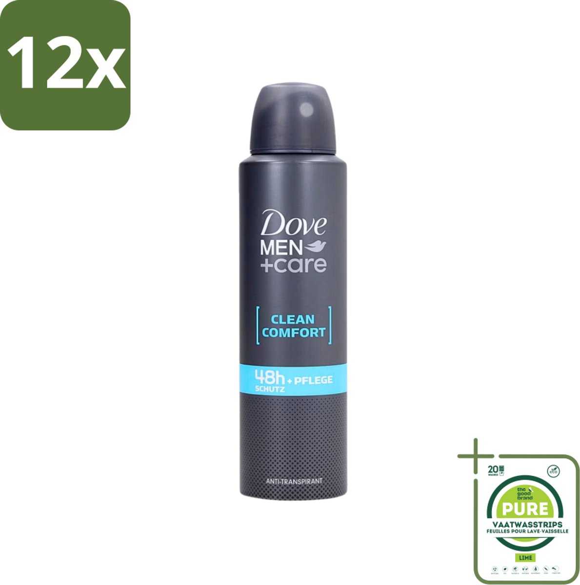 Dove Men+Care - Clean Comfort - Deospray - Anti-Transpirant - 150 ml - Voordeelverpakking - 12 stuks - Deodorant - Antitranspirant