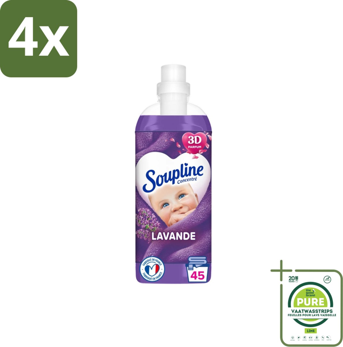 Soupline - Wasverzachter - Lavendel - 45 Wasbeurten - 1L - Voordeelverpakking - 4 stuks - Wasverzachter - Wasverzachter Lentebloesem