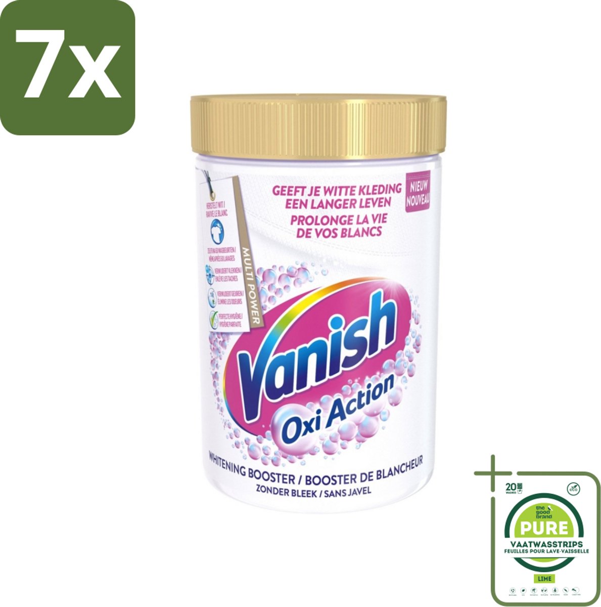 7 x Vanish Oxi Action - Vlekkenverwijderaar Poeder - Zonder Bleek - Witte Was - 710 Gram - Grootverpakking - Vlekkenverwijderaar - Witte Was - Waspoeder - Vlekken Verwijderen - Wasverzachter