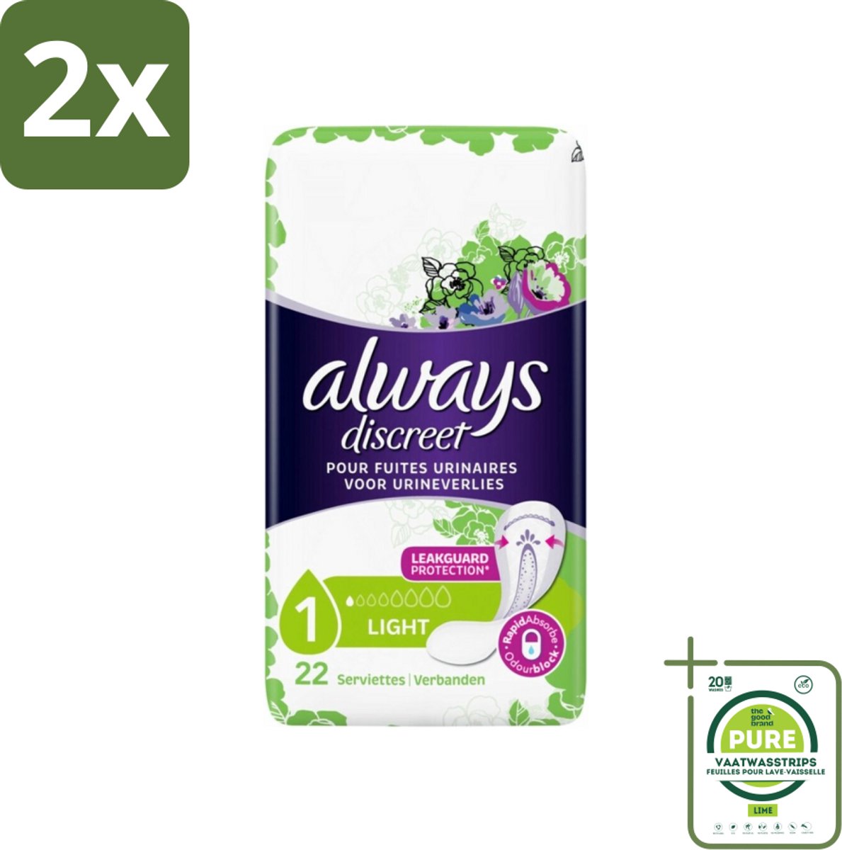 Always Discreet - Maandverband - Lichte Bescherming - 22 Maandverbandjes - Voordeelverpakking - 2 stuks - Always Discreet - Maandverband