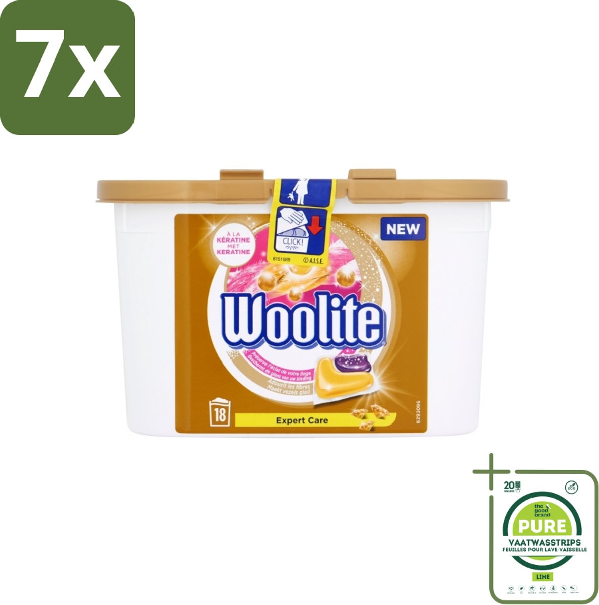 7 x Woolite Expert Care - Wasmiddelcapsules - Met Keratine - Delicate Was - 18 Wasbeurten - Grootverpakking - Wasmiddel Capsules - Wasmiddel Voor Delicate Stoffen - Wasmiddel Wol - Wasmiddel Zijde - Wasmiddel Lingerie