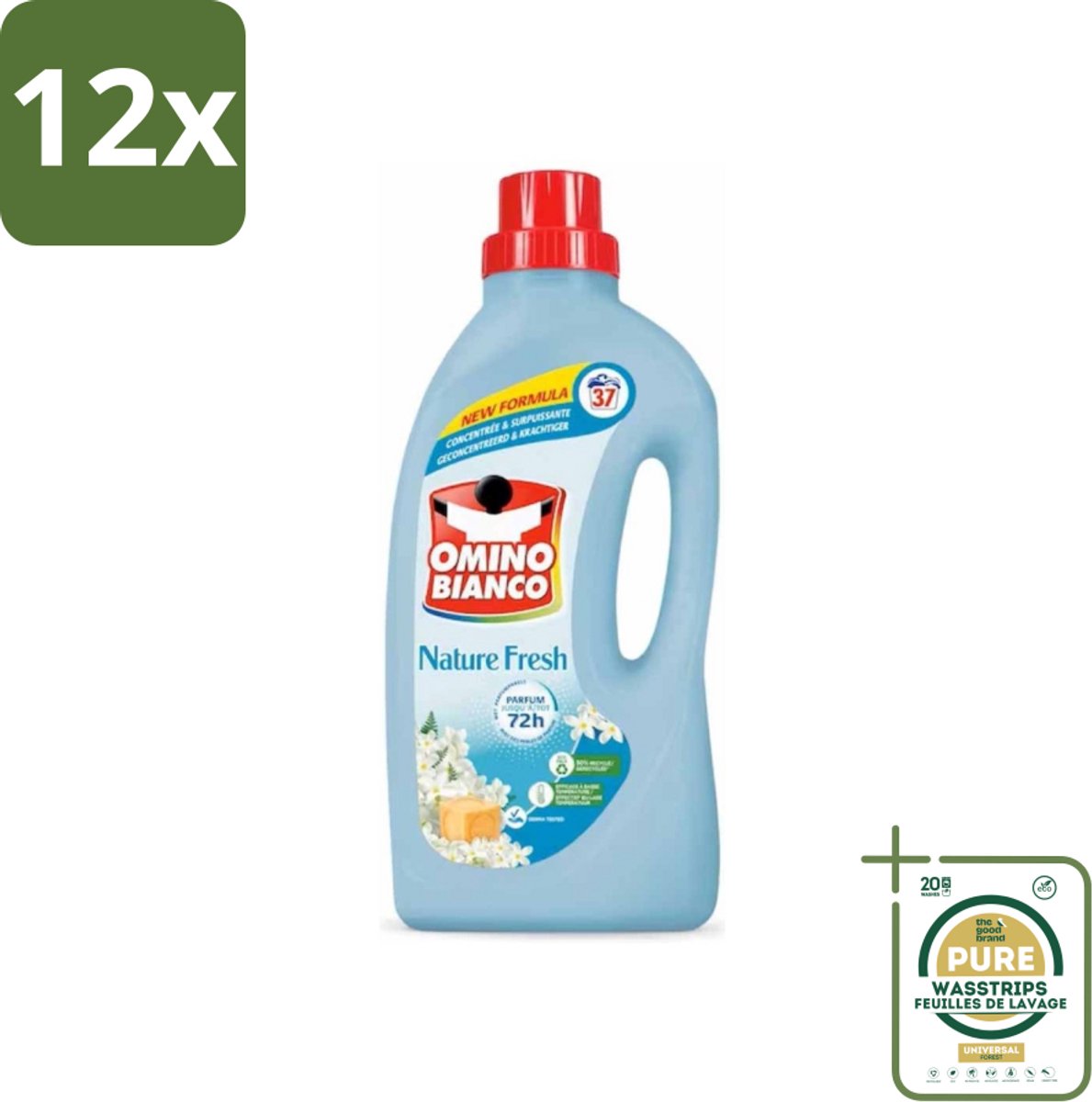 Omino Bianco - Natuurlijk Fris - Wasmiddel - Gekleurde Was - 37 Wasbeurten - Voordeelverpakking - 12 stuks - Wasmiddel voor gekleurde was - Natuurlijke zeep