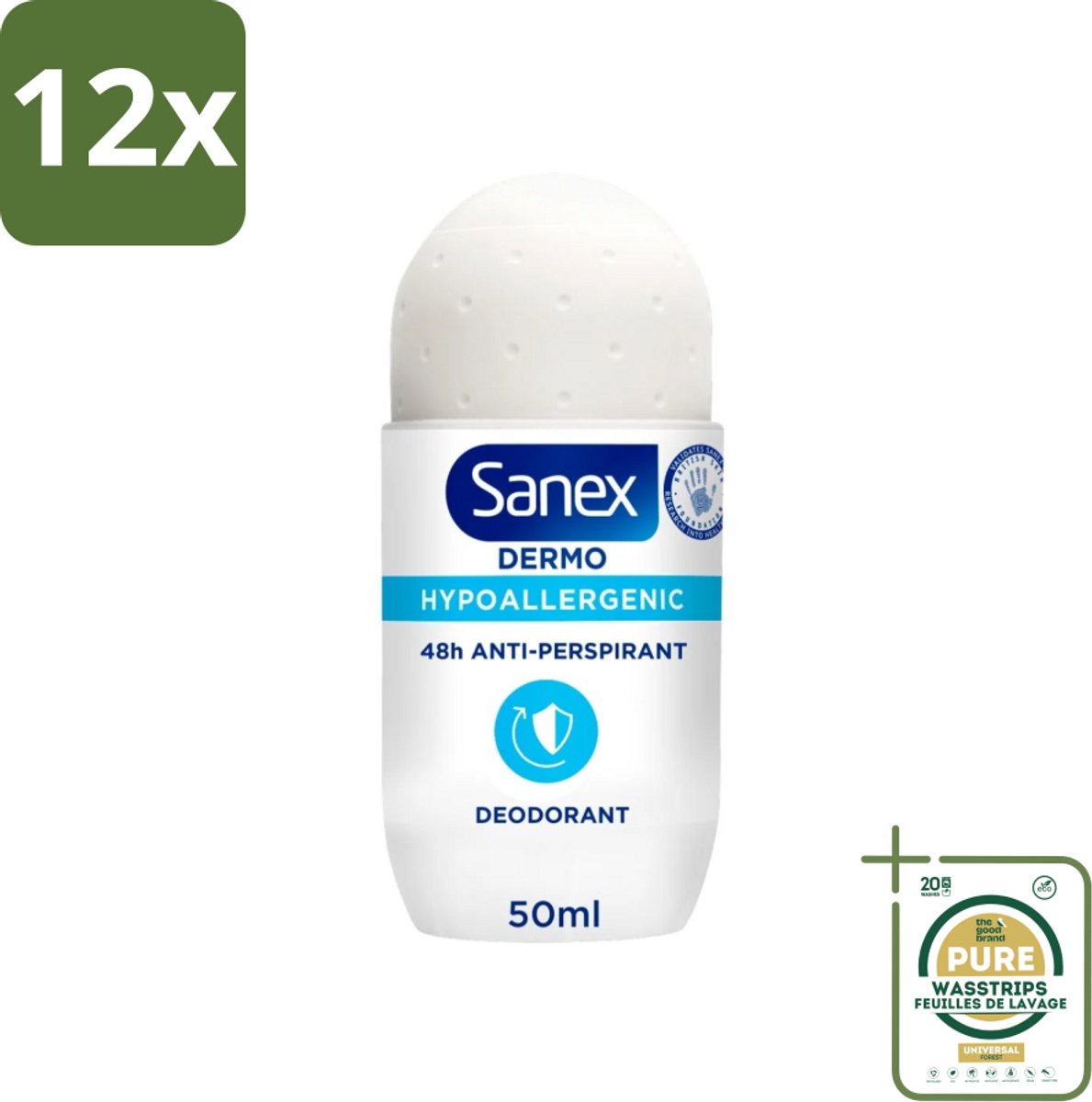 Sanex Dermo - Deodorant Roller - Hypoallergeen - 48h Anti-Transpirant - 50 ml - Voordeelverpakking - 12 stuks - Antitranspirant - Hypoallergeen