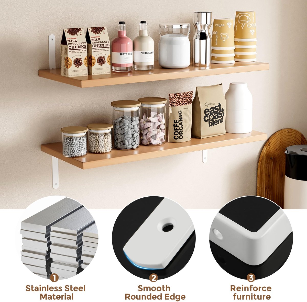 SAYAYO Zwevende Plankhouders, 4 stuks Plankdrager, Metalen plankbeugels, 150 X 100MM Floating Shelf Bracket - ShopVlot