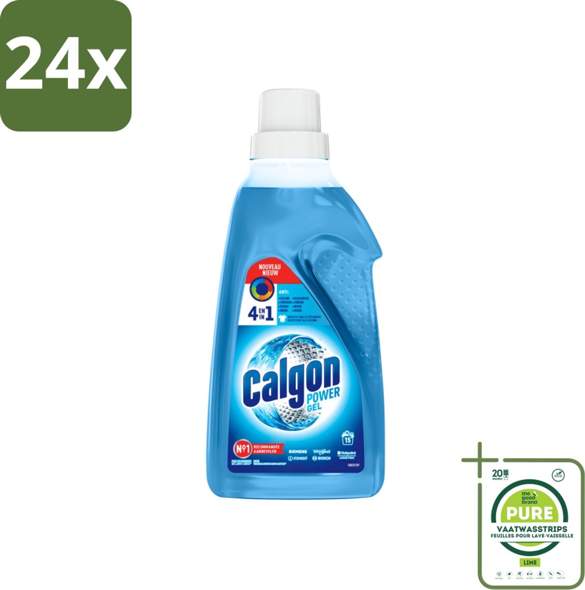 Calgon - Wasmachinereiniger - Gel - Tegen Kalkaanslag / Wasmiddelresten / Geuren - 750 ml - 15 Wasbeurten - Voordeelverpakking - 24 stuks - Wasmachinereiniger - Kalkremmers