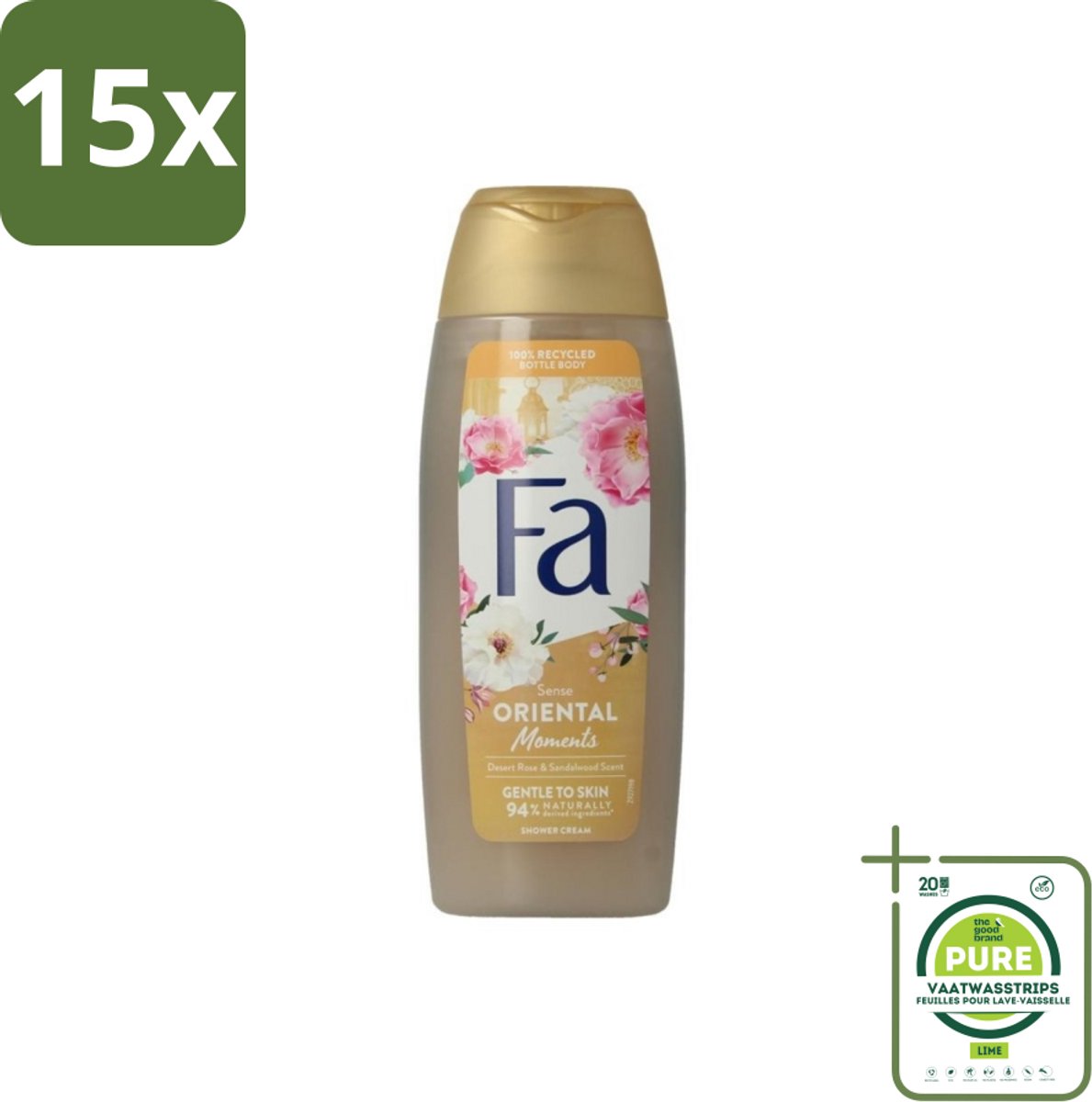 15 x Fa - Oriental Moments - Douchecrème - Woestijnroos & Sandelhout - 250 ml - Grootverpakking - Douchecrème - Sandelhout - Woestijnroos - Oriental - Fa