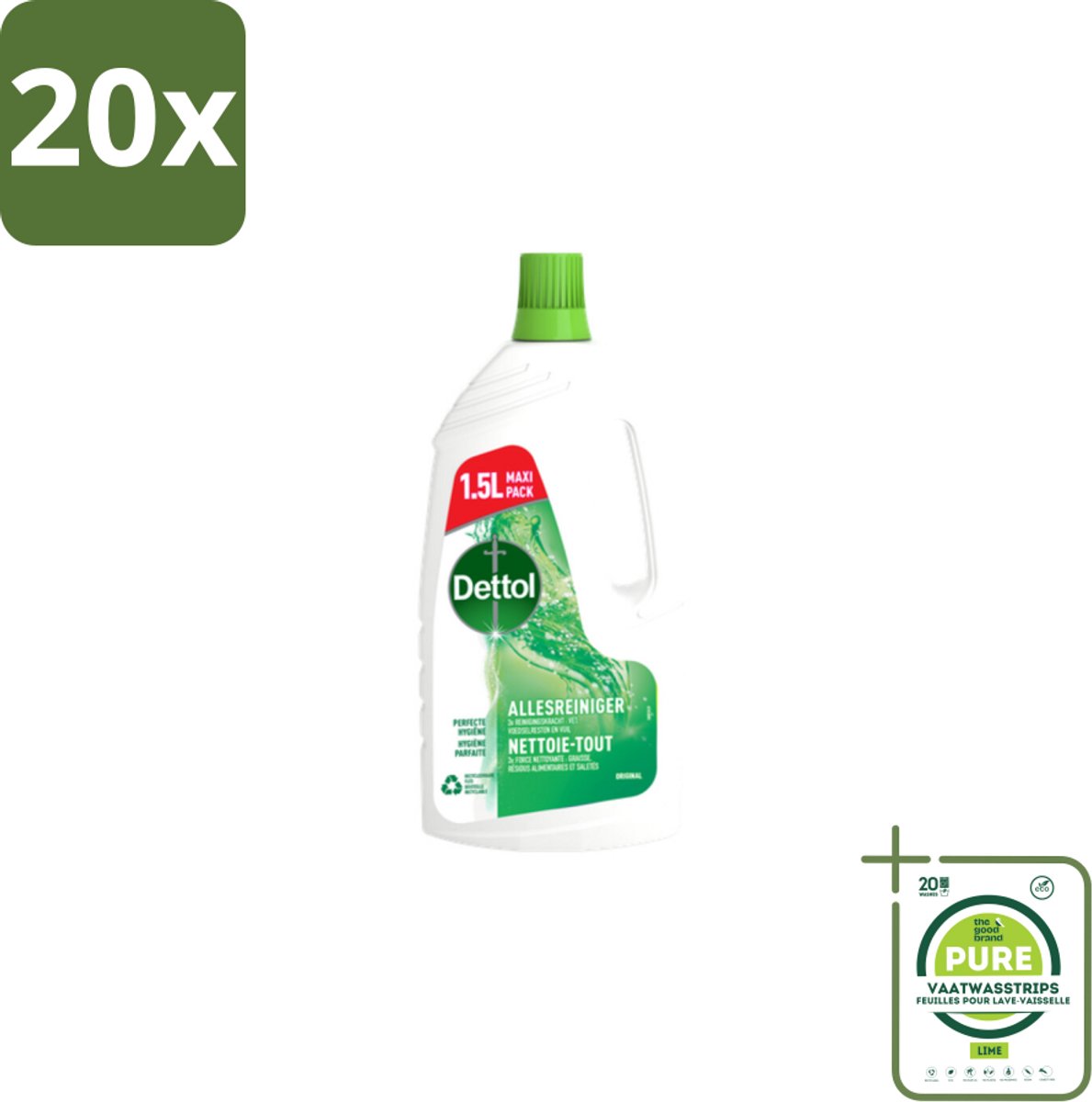 20 x Dettol Original - Allesreiniger - Perfecte Hygiëne - 1.5L - Grootverpakking - Allesreiniger - Schoonmaakmiddel - Hygiëne - Schoonmaak - Glans