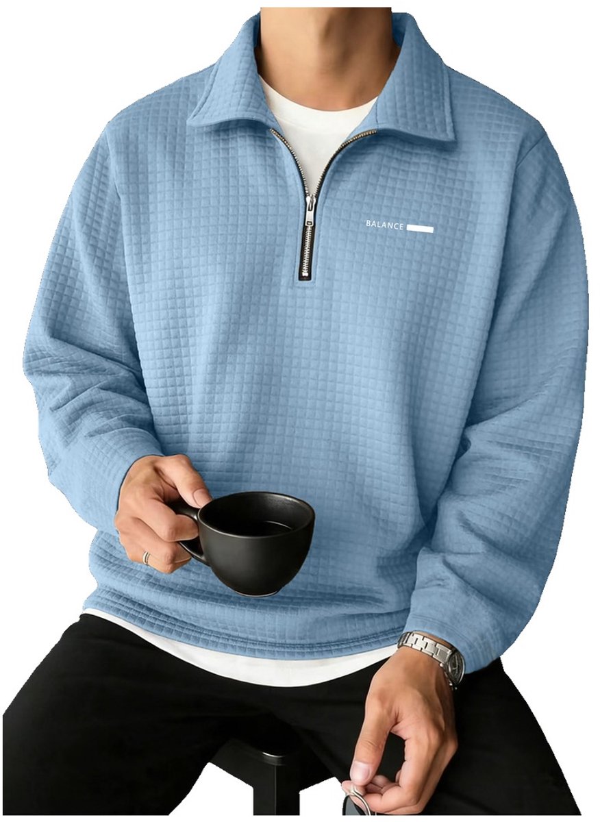 Currero Quarter Zip Heren Sweater Met Rits Jumper Quarterzip Hoodie Warme Trui Vest Lang Coltrui Lichtblauw Hemelsblauw 2