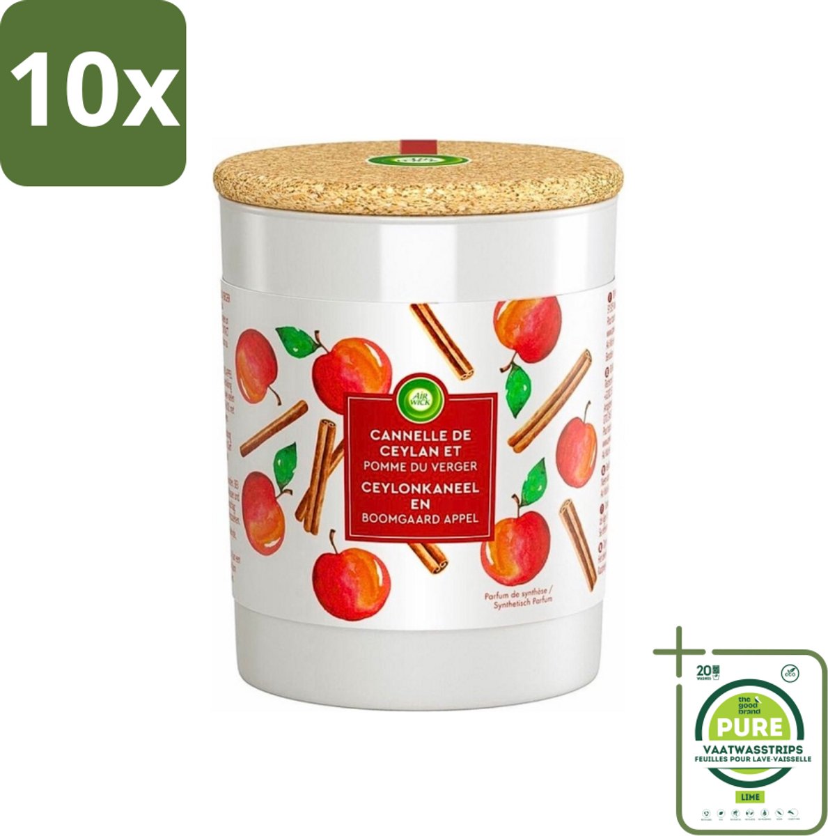 10 x Air Wick - Geurkaars - Kaneel & Boomgaard Appel - 35 Uur Brandduur - Grootverpakking - Geurkaars - Kaneel - Appel - Air Wick - Sfeer