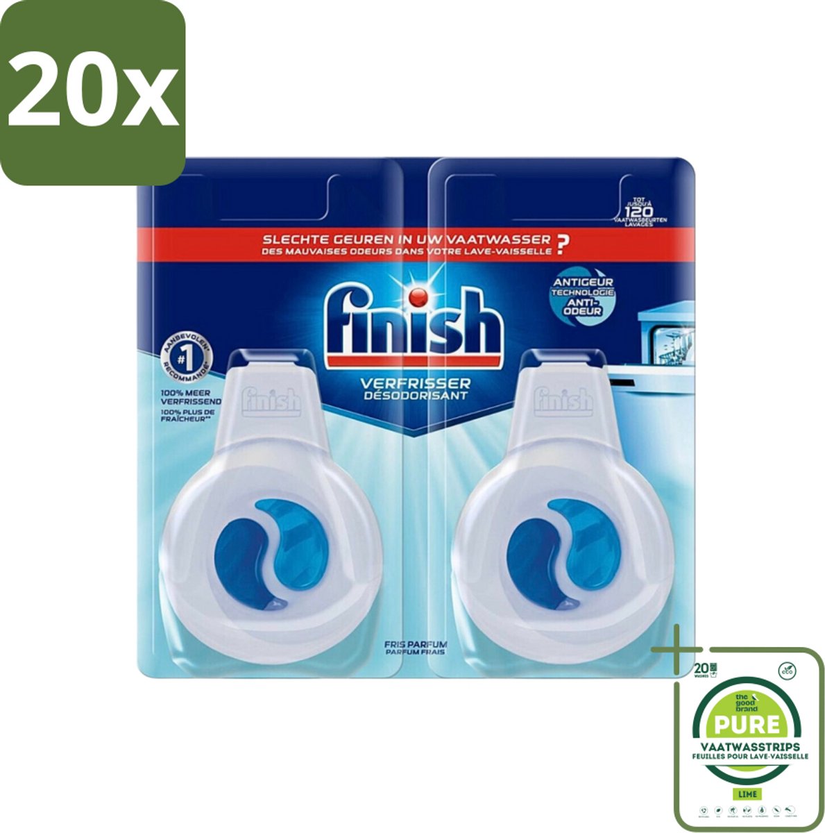 20 x Finish Deo Odorstop - Vaatwasverfrisser - Fris Parfum - Anti-geur - Tot 120 Afwasbeurten - Grootverpakking - Vaatwasser Geur - Vaatwasser Verfrisser - Geur Neutraliseren - Vaatwasser Schoonmaken - Anti-geur