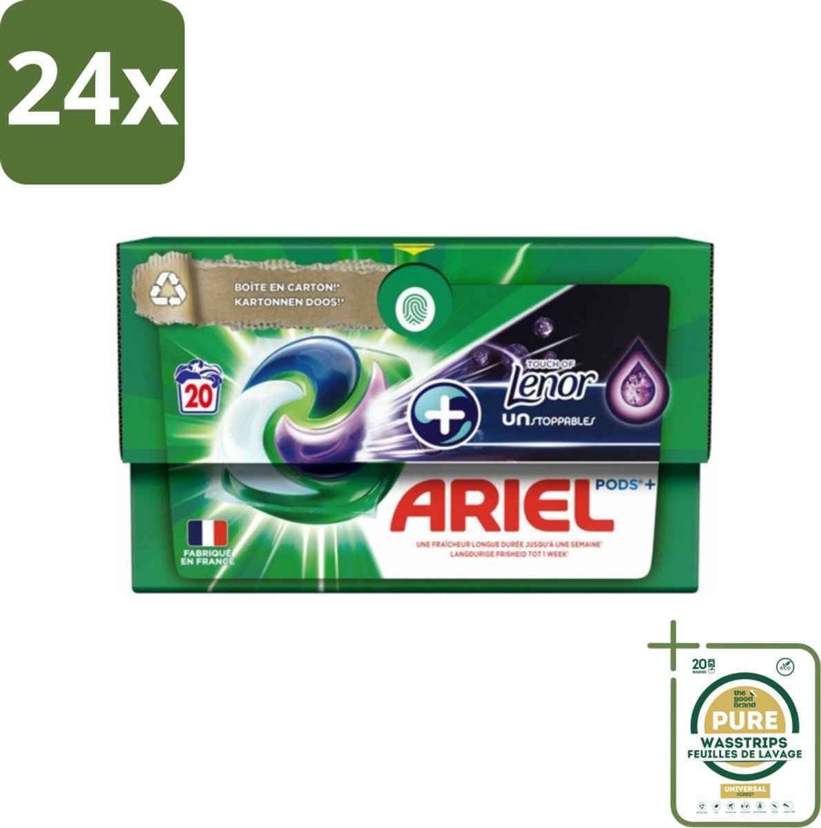 Ariel Original - Touch of Lenor Unstoppables - Wasmiddelcapsules - Pods+ - Witte en Gekleurde Was - 20 Wasbeurten - Voordeelverpakking - 24 stuks - Ariel - Lenor
