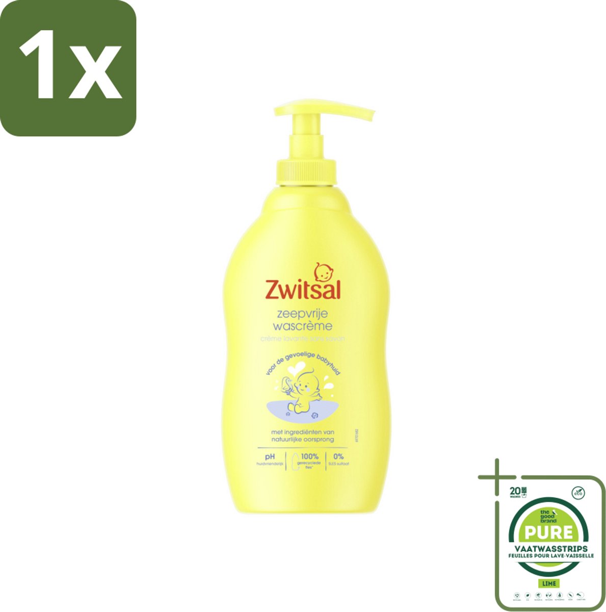 1 x Zwitsal - Babyverzorging - Zeepvrije Wascrème - Voor de Gevoelige Babyhuid - 400 ml - Babywas - Babyhuid - Zeepvrije Was - Babyzeep - Babyverzorging