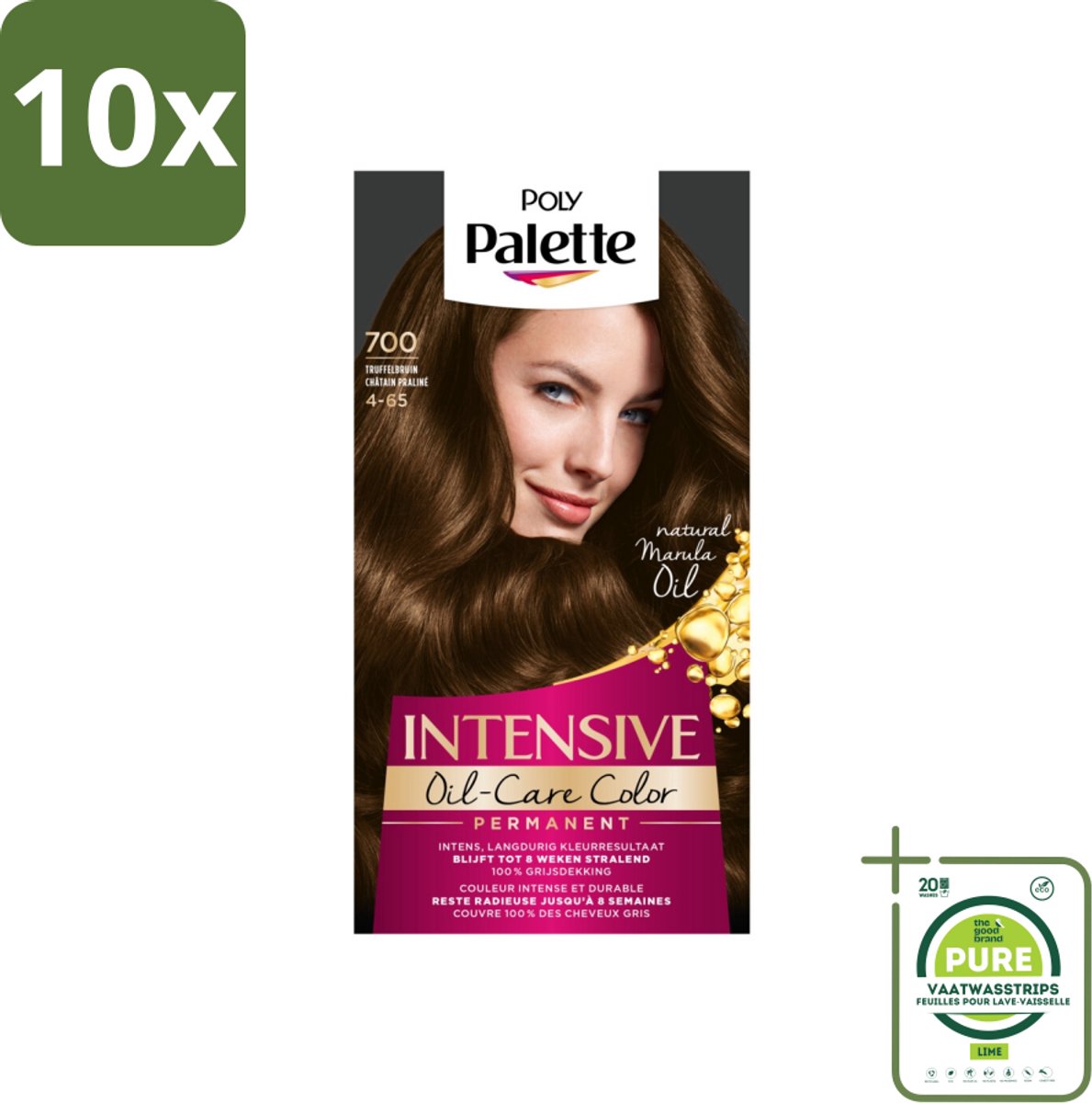 10 x Poly Palette - Haarverf - Truffel Bruin 700 - 115ml - Grootverpakking - Haarverf - Permanente Haarkleur - Bruine Haarkleur - Trufelbruin - Grijsdekking