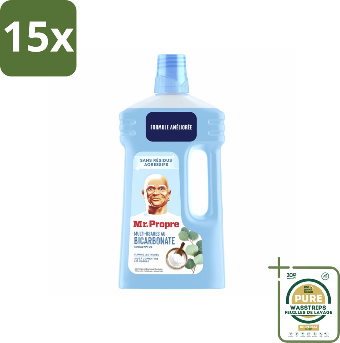 15 x Mr. Propre – Allesreiniger – Bicarbonaat & Eucalyptus – 1000 ml - Grootverpakking - Koffie - Koffiezetapparaat - Koffiezetapparaat