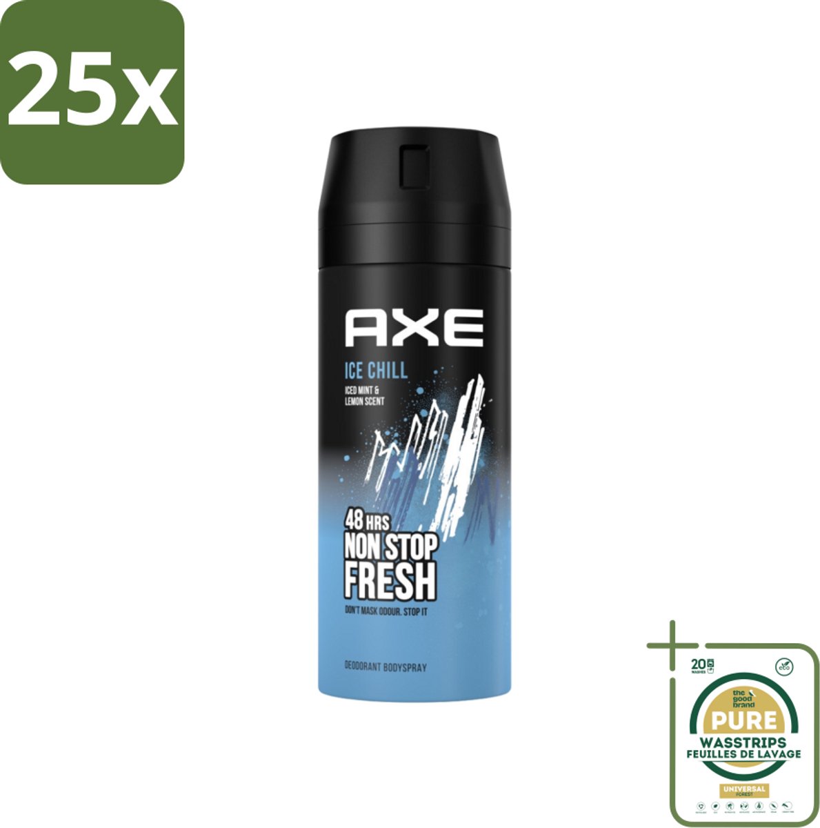 25 x Axe - Deodorant Bodyspray - 48hrs Fresh - Ice Chill - Iced Mint & Lemon - 150 ml - Grootverpakking - 48 Uur Bescherming - Lichaamsgeur - Deodorant - Frisheid - Bevroren Munt