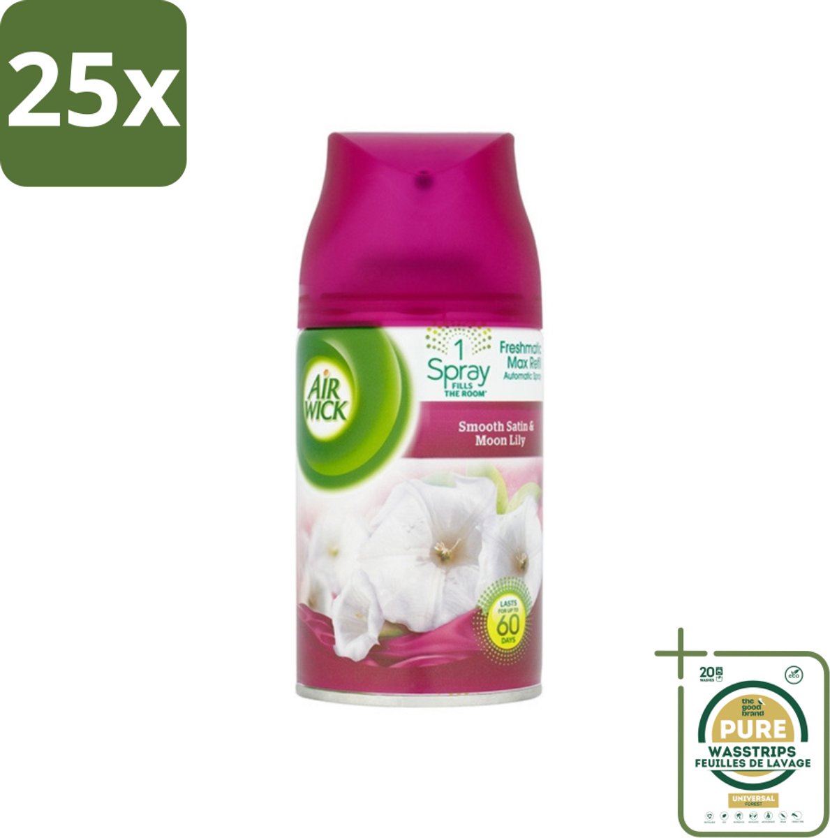 25 x Air Wick Freshmatic - Luchtverfrisser Navulling - Lelie & Satijn - 250ml - Grootverpakking - Luchtverfrisser - Geurverspreider - Bloemige Geur - Satijn - Lelie