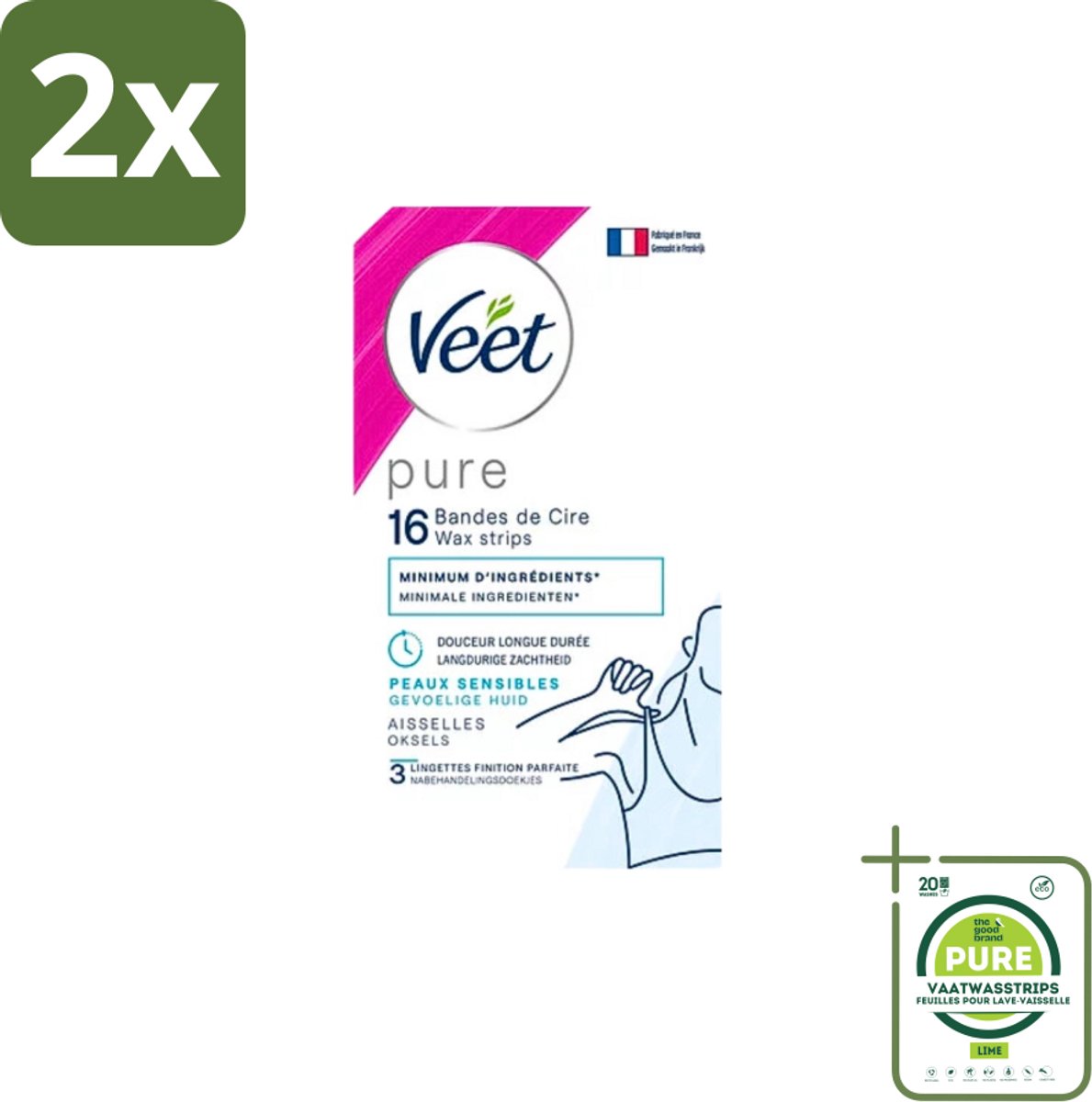 Veet - Ontharingsstrips - Oksels - Hypoallergene Minima - 16 Strips - Voordeelverpakking - 2 stuks - Ontharingsstrips - Oksels