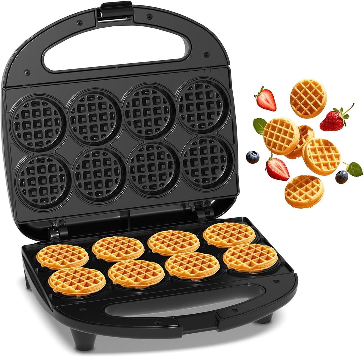 Mini Wafelijzer - Apparaat voor Wafels - Ontbijt Maken - Antiaanbaklaag - 8 Wafels 5 cm - Zwart