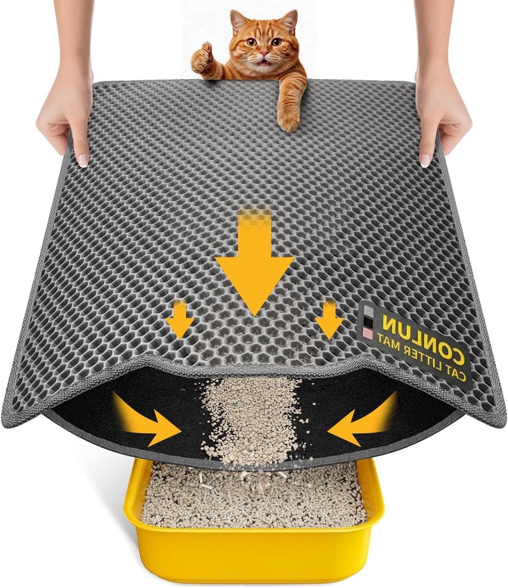 Kattenbakmat - Litter bak mat - Kattenbak schoonhouden - Dubbele laag honingraat - 58 x 42 cm - Grijs