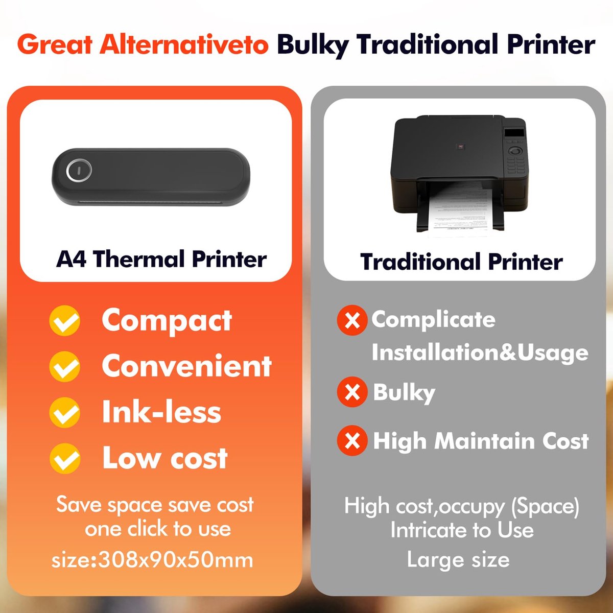 Mobiele printer thermische printer A4 Bluetooth Printer Zonder Inkt - ShopVlot