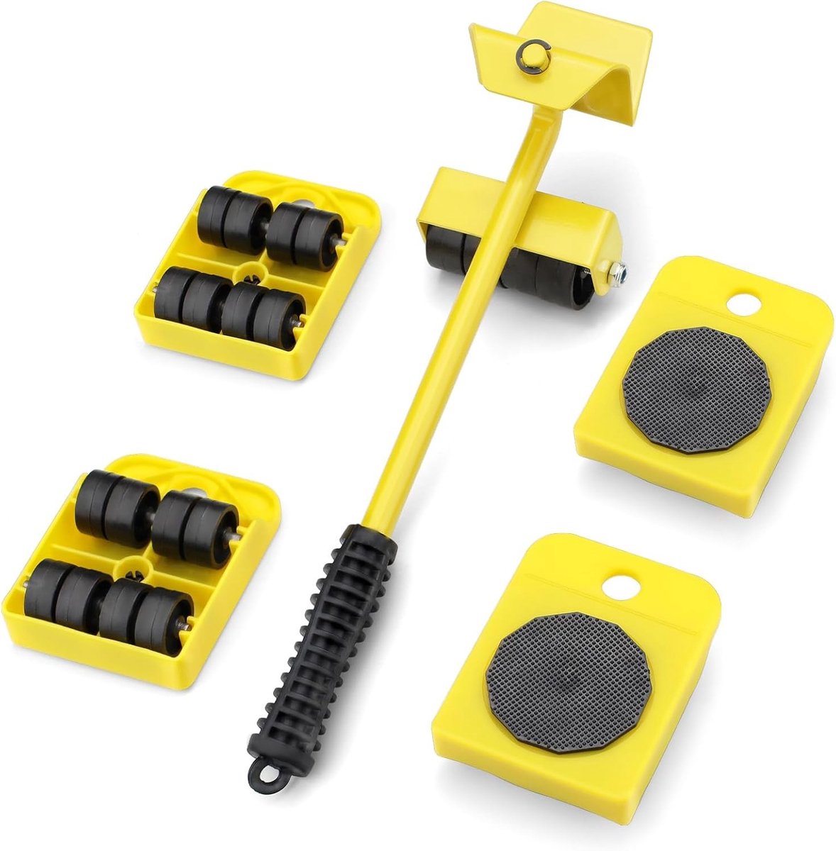5-delige meubellift set voor het verhuizen van zware meubels, inclusief schuifregelaars en wielen voor banken, koelkasten en kasten.