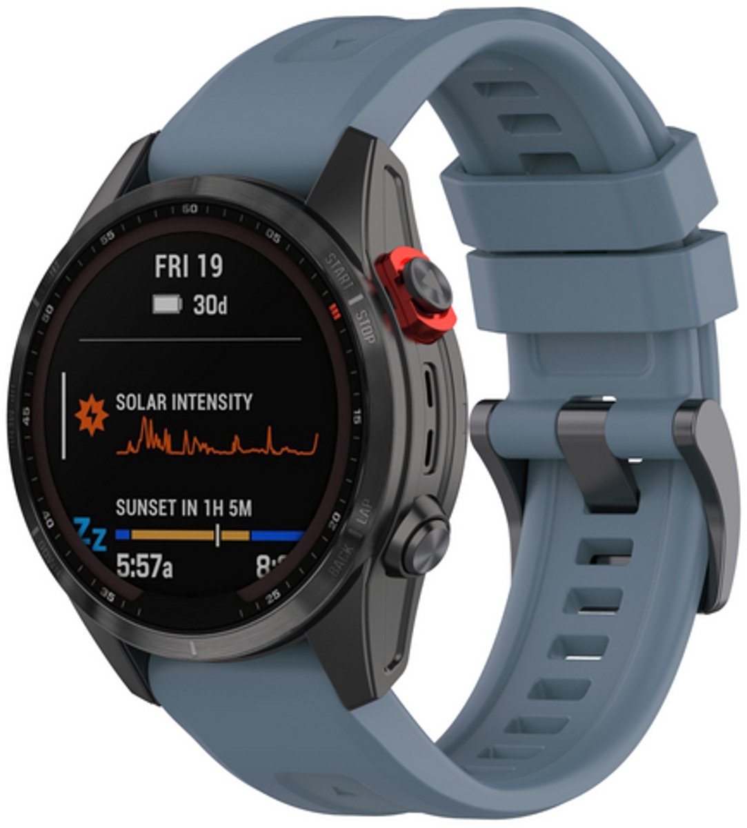 By Qubix - Geschikt voor Garmin bandje - 22mm Quickfit - Siliconen sportbandje - Grijsblauw - Geschikt voor Garmin Fenix 9 / 9 pro - 47mm