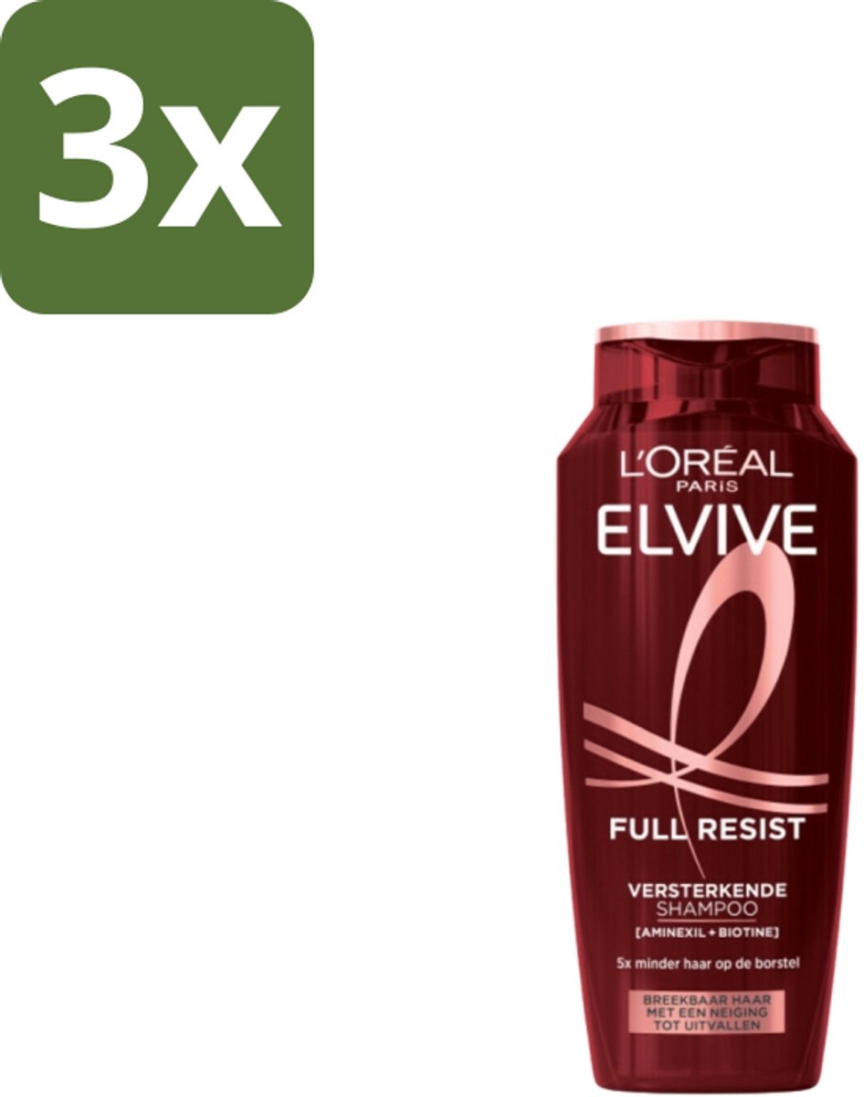 3 x L'Oréal Elvive Full Resist Shampoo 250 ml - Haarbreuk - Versterkend Haar - Aminexil - Biotine - Kwetsbaar Haar
