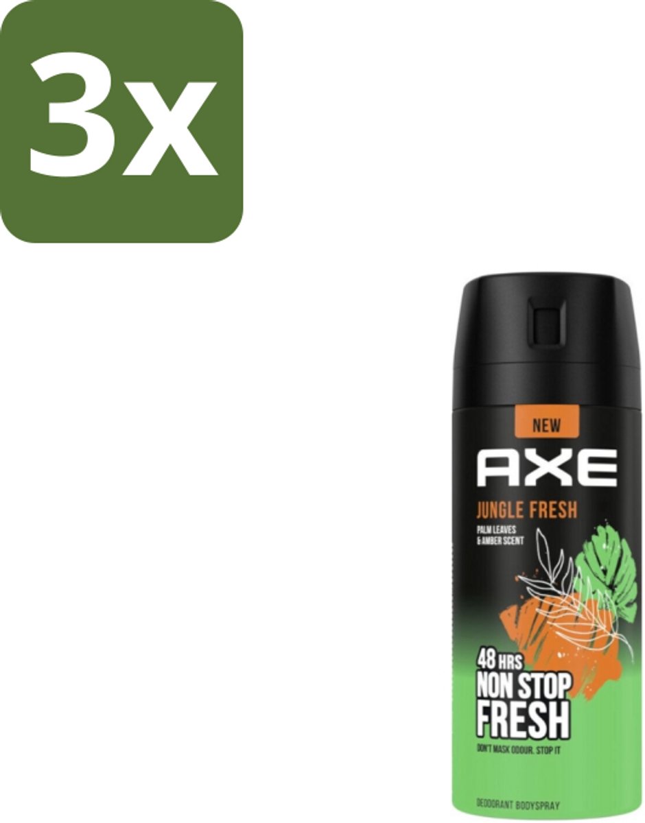 3 x Axe – Deodorant Bodyspray – Jungle Fresh – 150 ml - Axe Jungle Fresh - Deodorant Bodyspray - Frisse Geur - 48 Uur Bescherming - Zinktechnologie