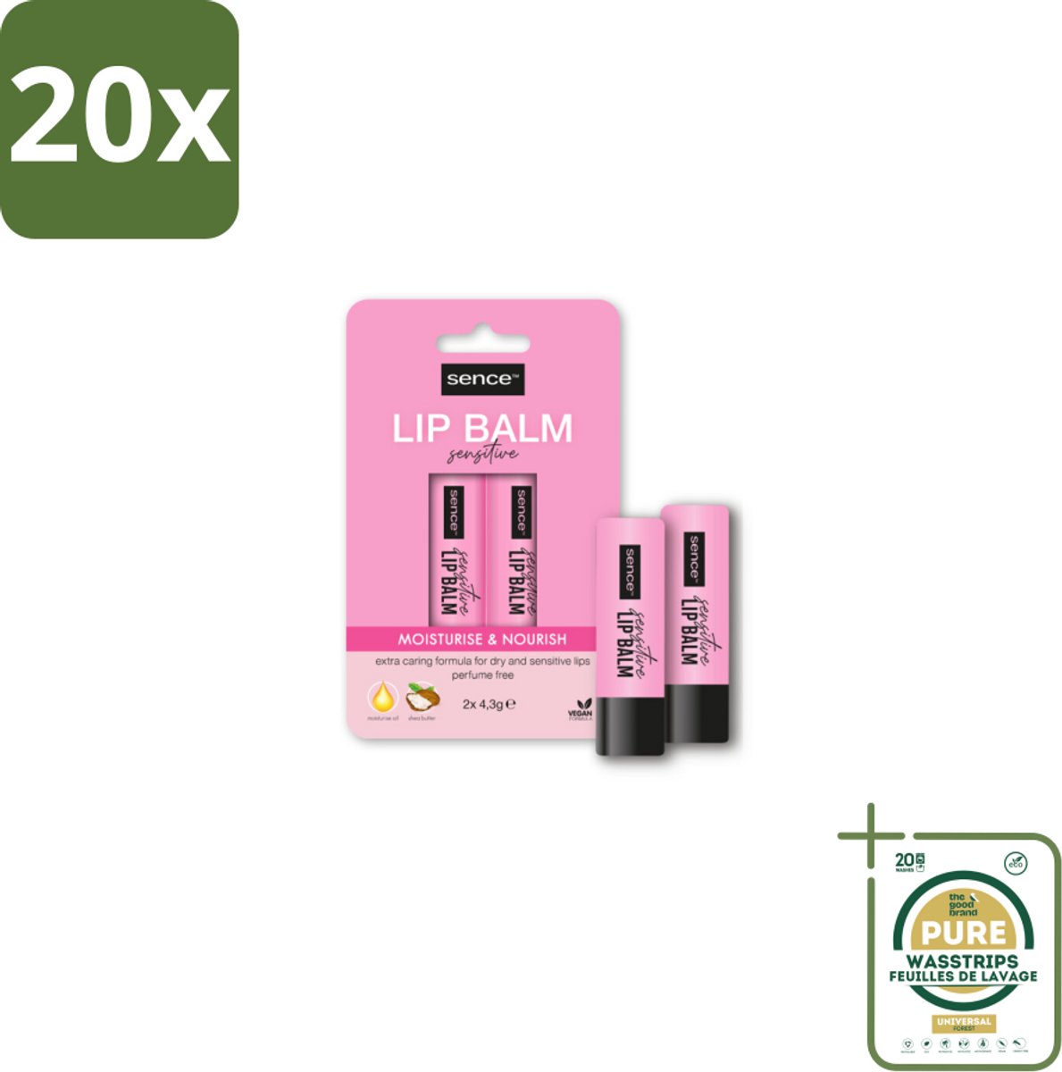 20 x Sence Lippenbalsem Sensitive 2 stuks per verpakking - Grootverpakking - Lippenbalsem - Voedend Lippenbalsem - Hydraterend Lippenbalsem - Droge Lippen - Gevoelige Lippen