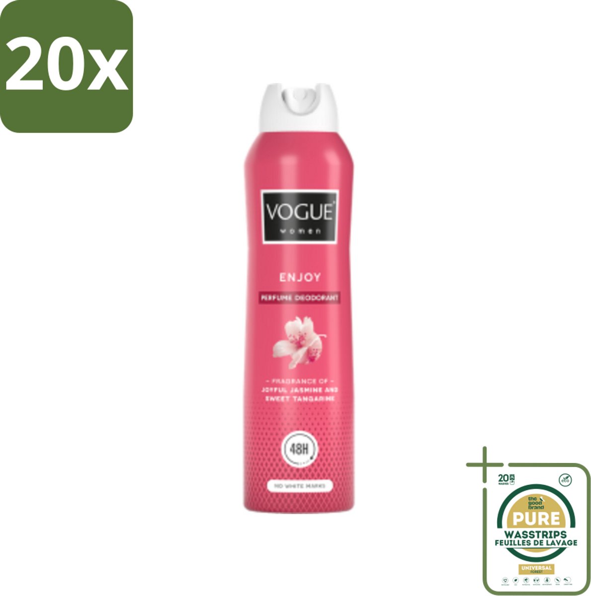 20 x Vogue Enjoy Parfum Deodorant 150 ml - Grootverpakking - Parfum En Deodorant - Deodorant Spray - 24 Uur Bescherming - Geur Van Mandarijn - Geur Van Jasmijn