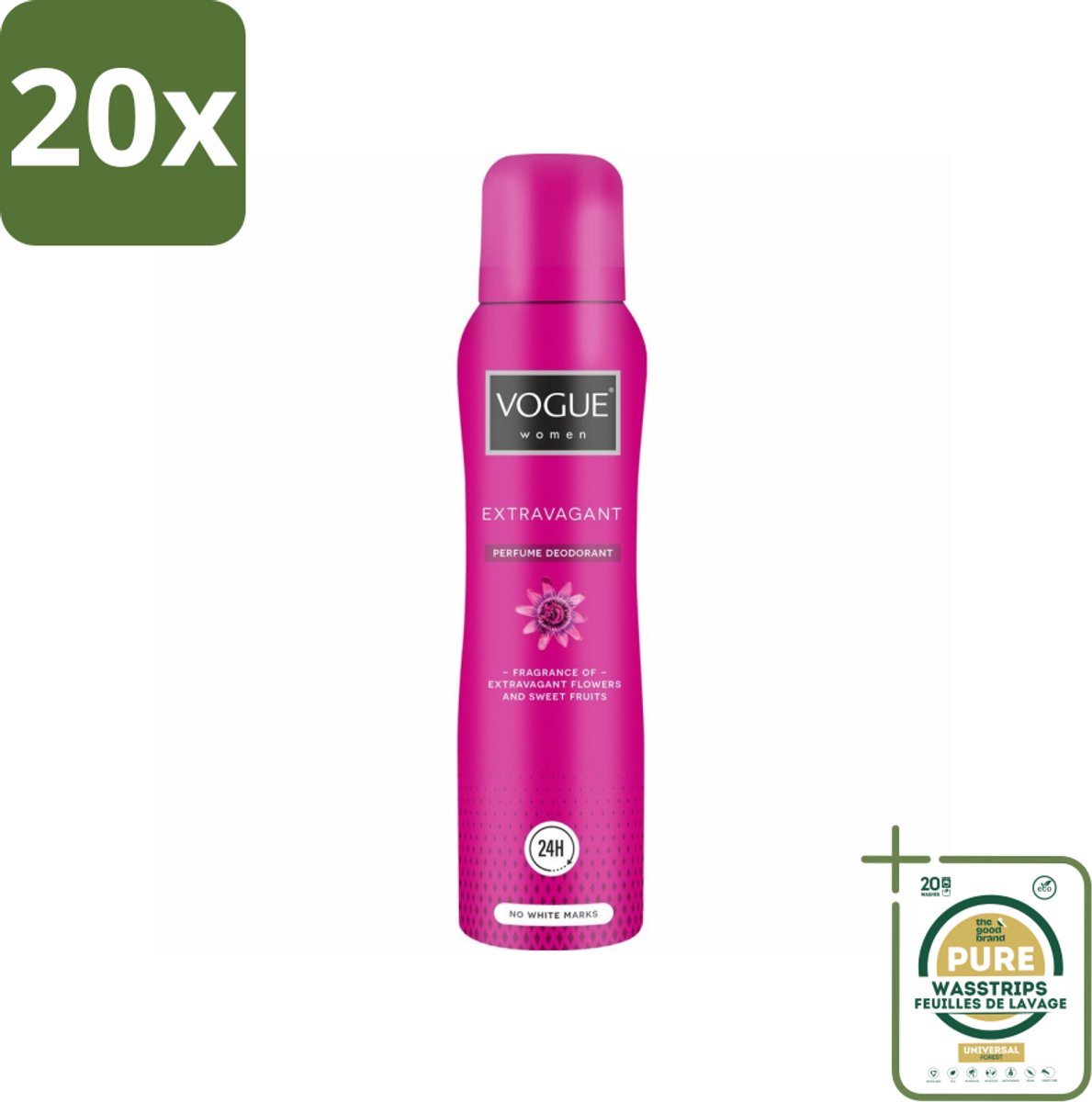 20 x Vogue Women - Extravagant - Parfum Deodorant - 150 ml - Grootverpakking - Parfum Deodorant - Fruitige Geur - Bloemige Geur - 24 Uur Bescherming - Zweetbescherming