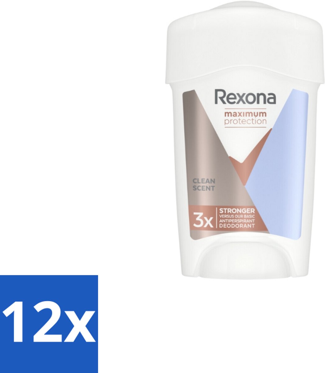 Rexona Deodorant Stick Cream Maximum Protection Clean Scent 45 ml - Voordeelverpakking - 12 stuks