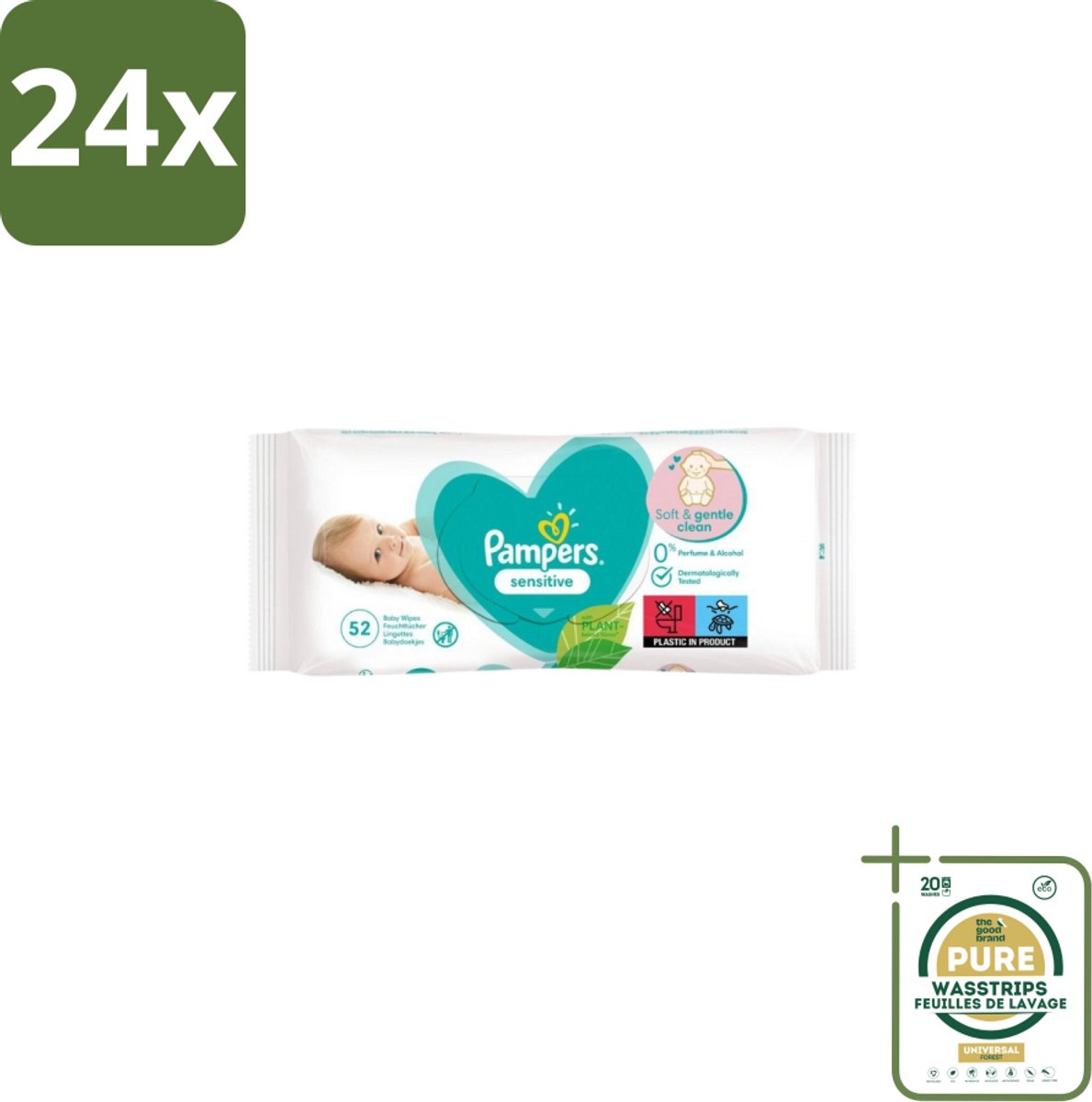Pampers – Babydoekjes – Sensitive – 52 Doekjes - Voordeelverpakking - 24 stuks - Milde reiniging - Zachte doekjes