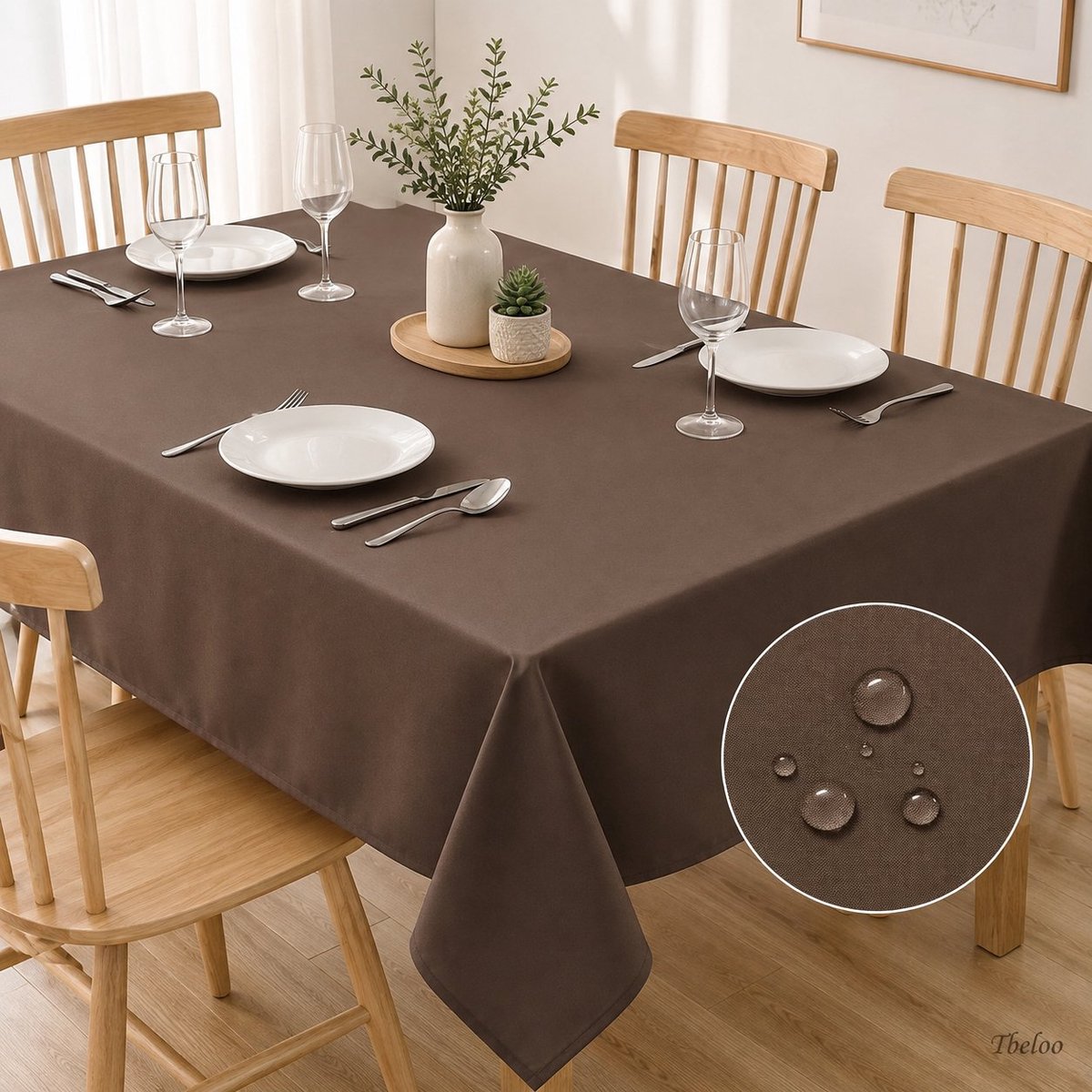 Tbeloo Bruin tafelkleed, outdoor, weerbestendig, 140 x 110 cm, vlekbescherming, afwasbaar, waterafstotend, tafellinnen, tafelkleed voor eetkamer, tuin, feest, bruiloften