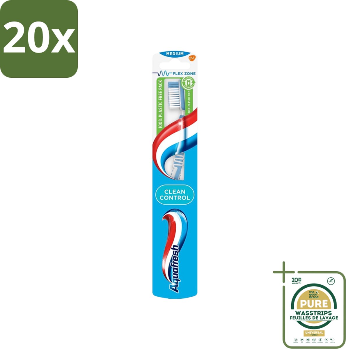 20 x Aquafresh Tandenborstel Clean Control Medium - Grootverpakking - Tandenborstel - Tandenborstel Clean Control - Tandenborstel Medium - Tandenborstel Voor Tandvleesbescherming - Tandenborstel Voor Tandplakvermindering