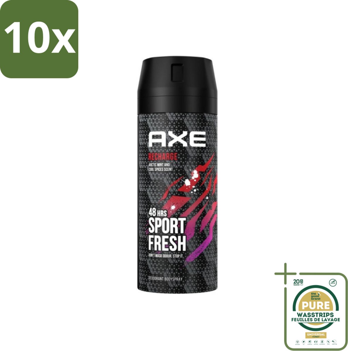 10 x Axe - Deodorant Bodyspray - 48hrs Sport Fresh - Recharge - Arctic Mint & Cool Spices - 150 ml - Grootverpakking - Axe Deodorant - Sport Fresh - Deodorant Bodyspray - Axe Recharge - Axe Ice Chill