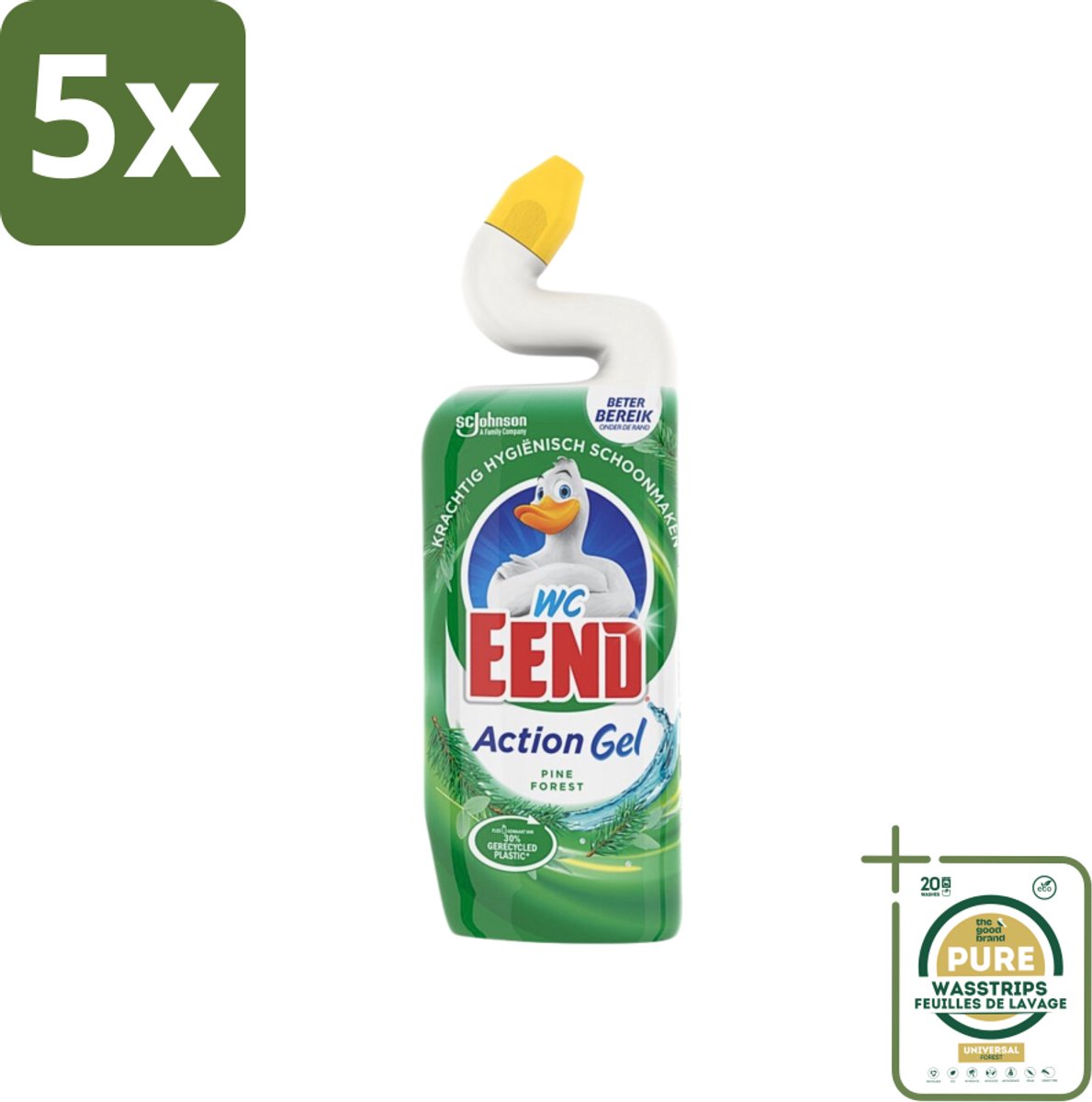 5 x WC Eend Toiletreiniger Action Gel Pine Forest 750 ml - Grootverpakking - Toiletreiniger - Reinigingsgel - Kalkverwijdering - Urinesteen - Fris Ruiken