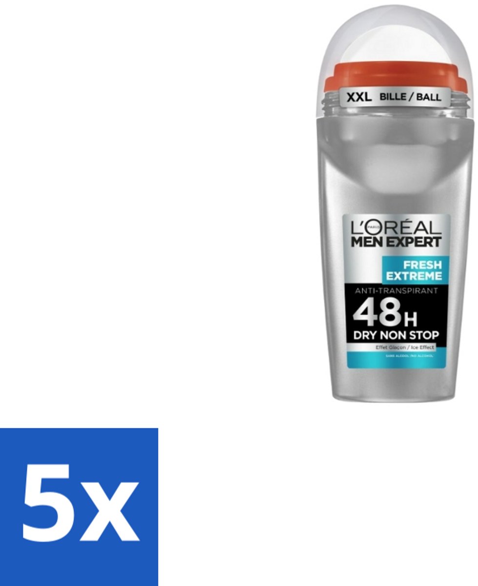 5 x L'Oréal Men Expert Deodorant Roller Fresh Extreme 50 ml - Anti-transpirant - Deodorant Roller - Ice Effect - Frisheid - Zweetbestrijding