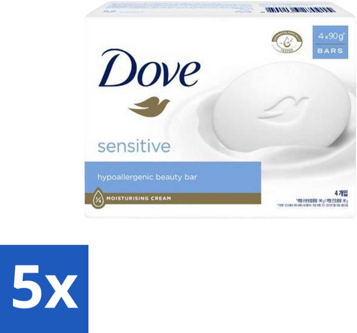 5 x Dove Zeep - Sensitive 4 x 90 gr. - Gevoelige Huid - Zeep Voor Gevoelige Huid - Milde Zeep - Zeep Voor Handen - Zeep Voor Lichaam