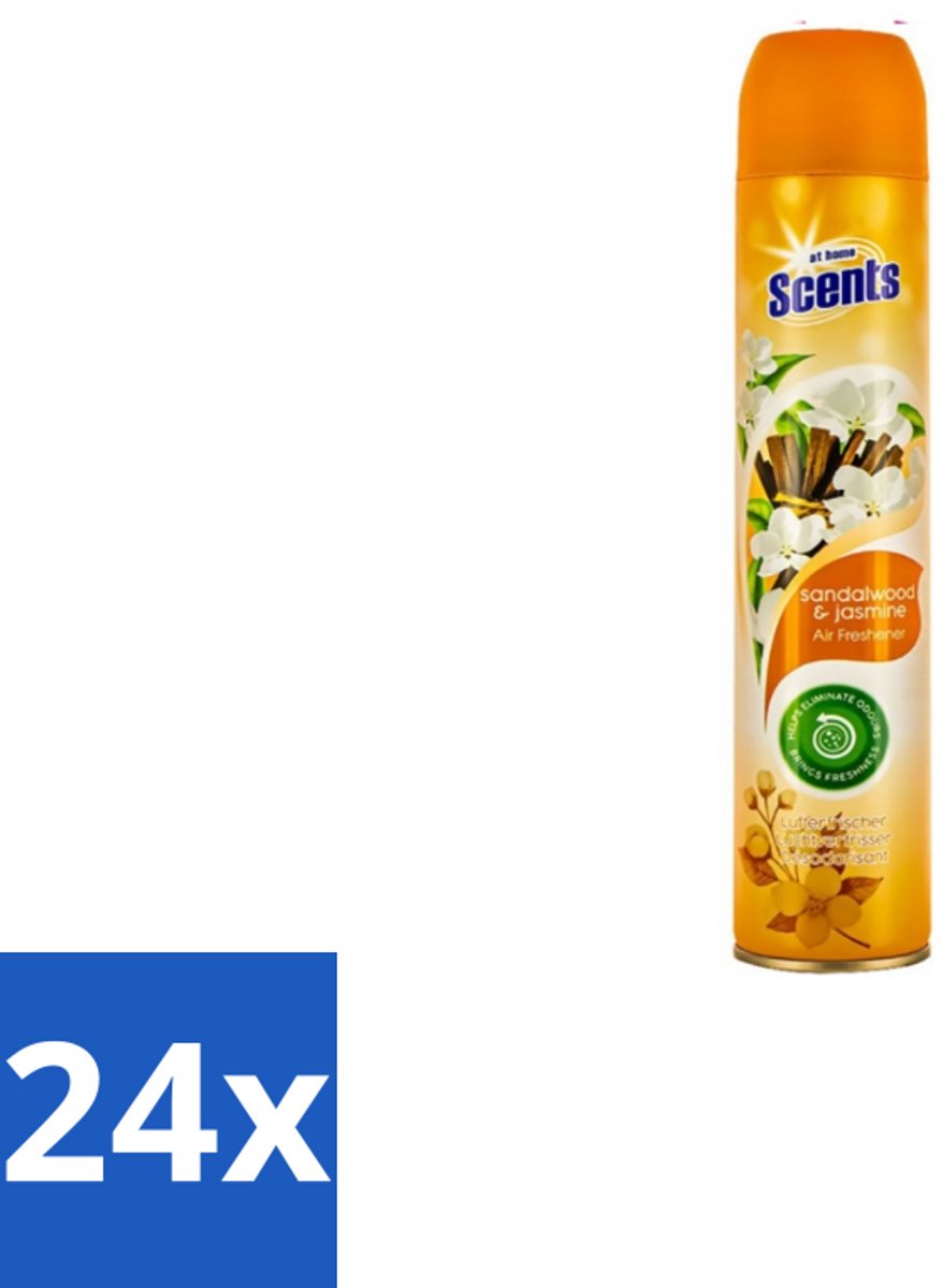24 x At Home – Luchtverfrisser Spray – Sandalwood – Warm & Houtachtig - 400 ml - Luchtverfrisser - Geur - Sandelhout - Jasmijn - Geurneutralisatie