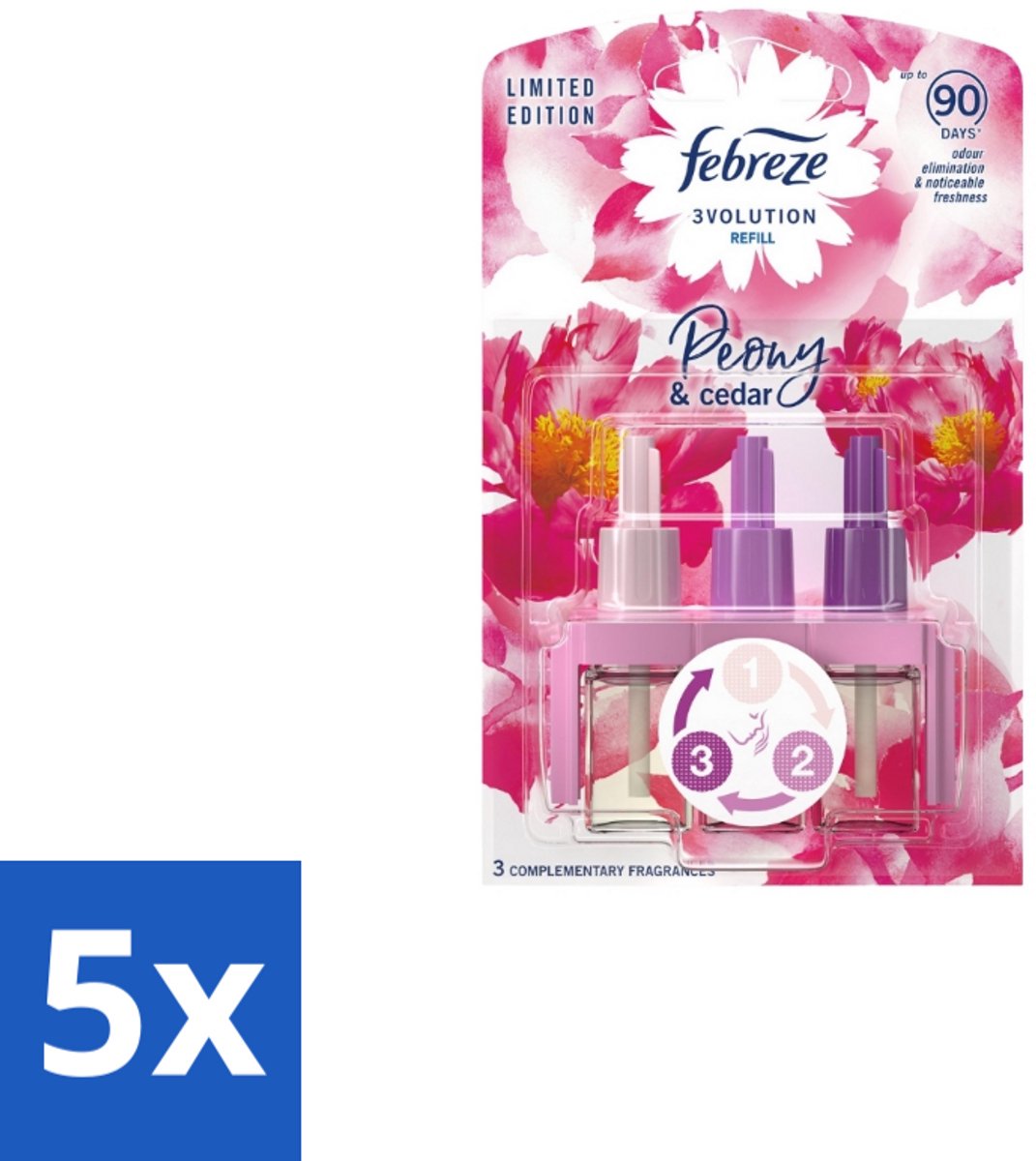 5 x Ambi Pur – Luchtverfrisser – 3Volution Peony & Cedar – Langdurig - Luchtverfrisser - Geurverwijdering - Elektrische Luchtverfrisser - Geurautomatisch - Geurwisseling