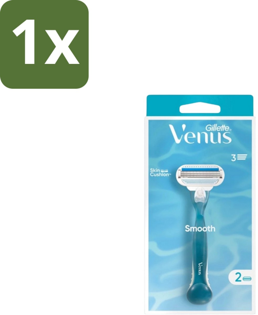 1 x Gillette - Venus Smooth – Rondingvolgende Mesjes – Handvat + 2 Navulmesjes - Scheermesjes Vrouw - Huidbescherming - Scheren - Venus Smooth - SkinCushion